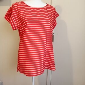Loft Women's Striped Blouse Orange/White Size 6